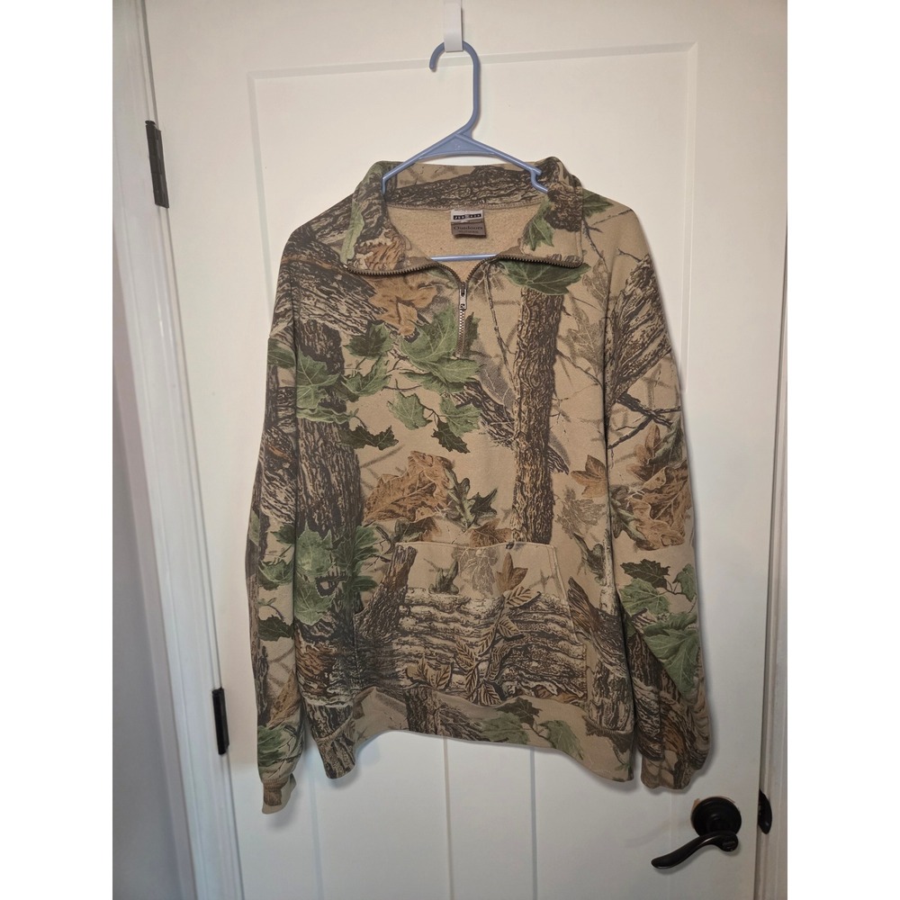 Jerzees Outdoors Mens XL Camo Quarter Zip Fleece Pullover Sweatshirt Real Tree